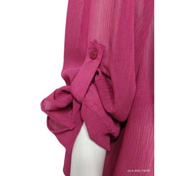 Emma James Womens Textured Button Up Classic Sheer Beachy Resortwear Roll-up 3X - Picture 6 of 12